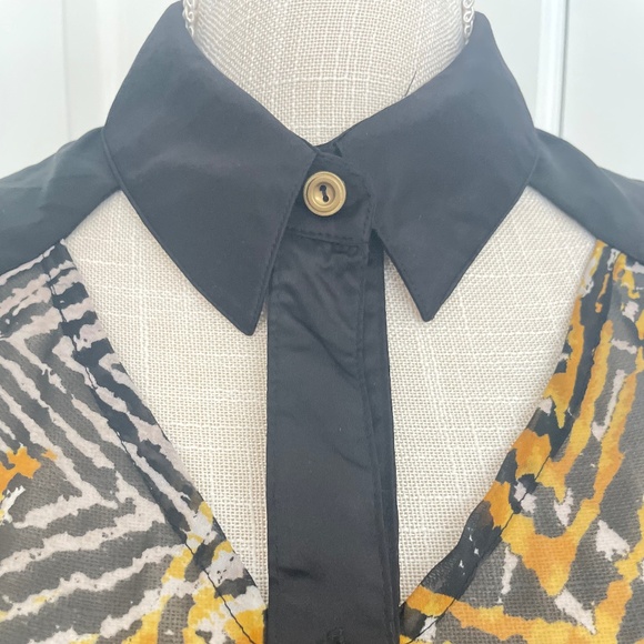 XOXO | Sheer Tiger Print Button-Up Top | Gold Accents, Size M - Picture 3 of 12
